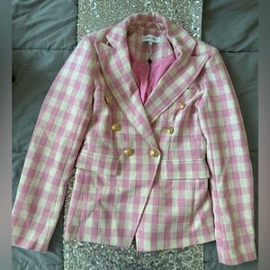 John + Jenn Pink & White Gingham Double-Breasted Blazer